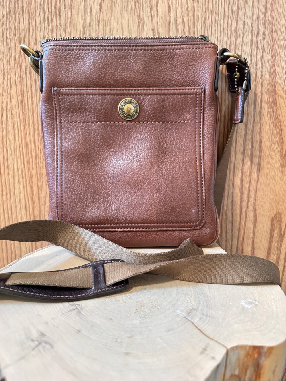 Coach Brown Pebbled Leather Crossbody Bag Brass Hardware